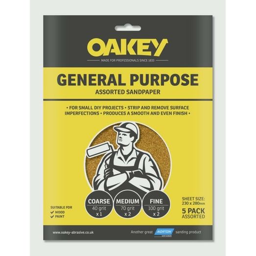 Oakey General Purpose Sandpaper 5 Pack