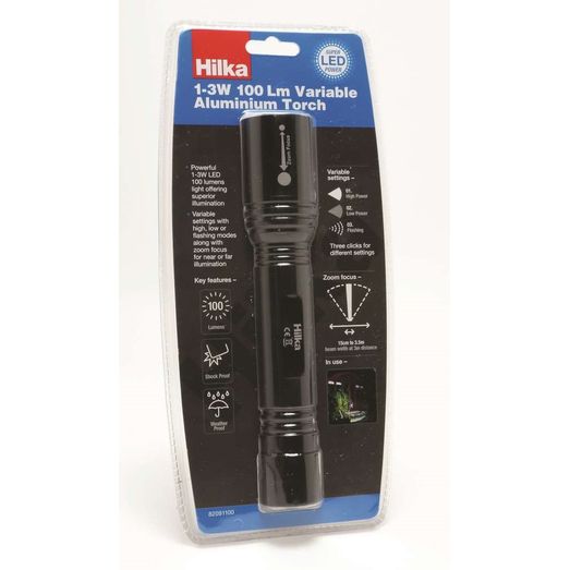 Hilka 1-3W 100 Lumens Variable Aluminium Torch