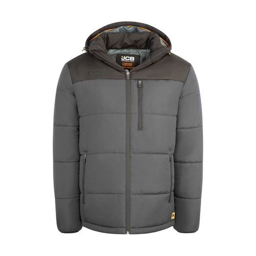 JCB Unisex Padded Jacket With Hood Grey/Black