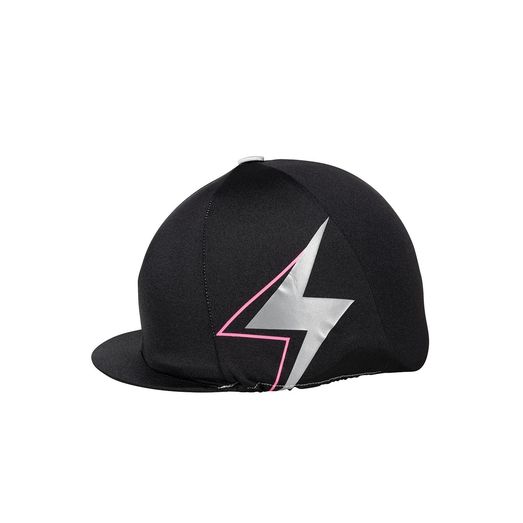 Silva Flash Reflective Hat Silk by Hy Equestrian - Black/Reflective Silver/Pink