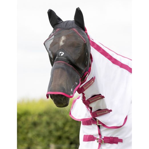 Hy Equestrian Mesh Full Flymask With Ears And Nose Black/ Black/Raspberry