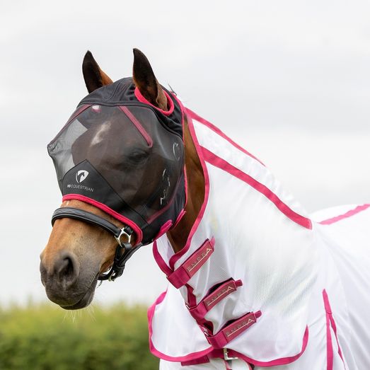 Hy Equestrian Mesh Half Flymask Without Ears Black/Raspbe Black/Raspberry