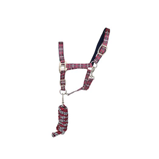 Hy Equestrian Tartan Headcollar With Lead Rope Rasp/Wht/Nvy Raspberry/White/Navy