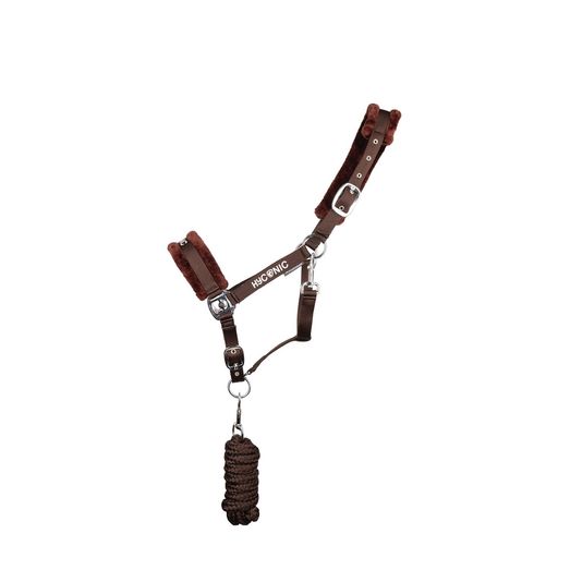 Hy Equestrian Faux Fur Padded Headcollar With Lead Rope Brown
