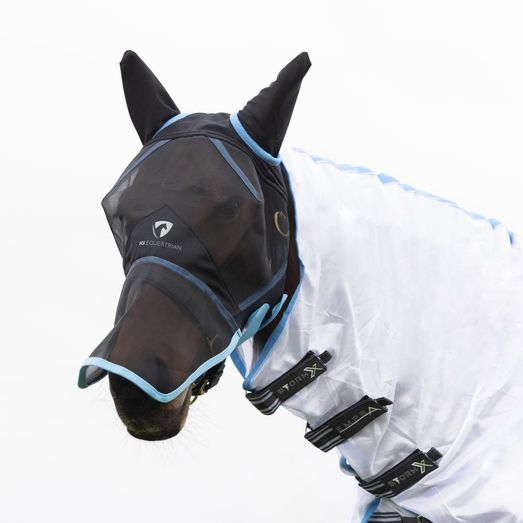 Hy Equestrian Mesh Full Fly Mask With Ears/Nose Blk/L Blue Black/Light Blue