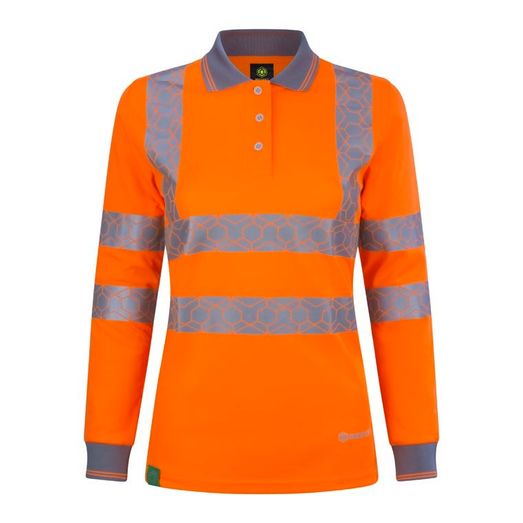 Ewear Recyclable Womens Hi Vis L/S Polo Shirt (Orange)