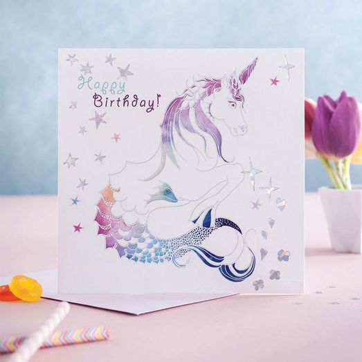 Deckled Edge Prancing Myth Card Happy Birthday