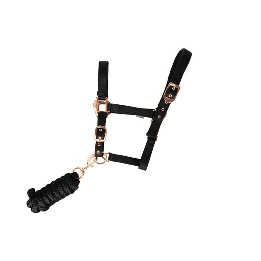 Hy Equestrian Head Collar &amp; Lead Rope Black/Rose Gold