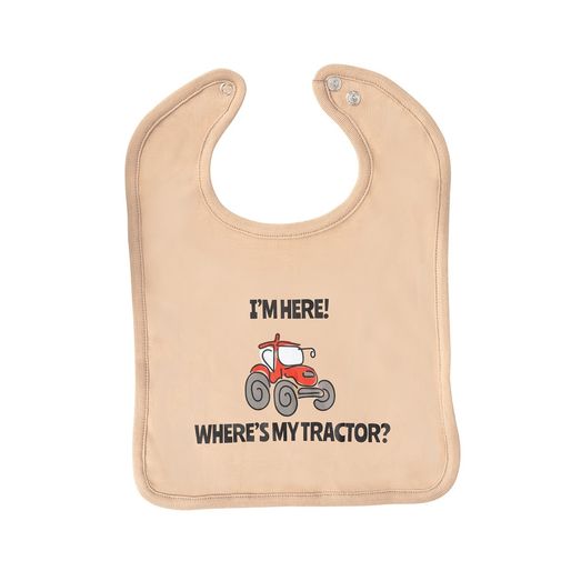 Hy Equestrian Mini Tots Baby Bib "Where'S My Tractor" Fossil