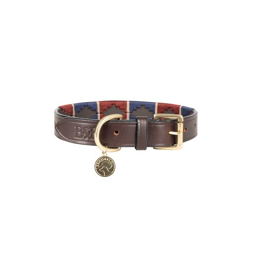 Benji &amp; Flo Sublime Polo Leather Dog Collar Navy/Wine