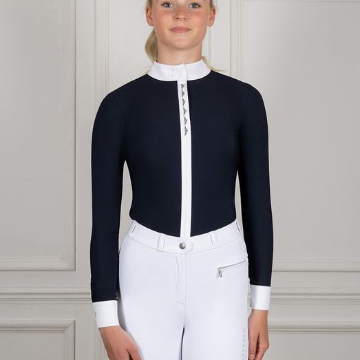 Coldstream Larkhall Diamante Show Shirt Ladies Navy