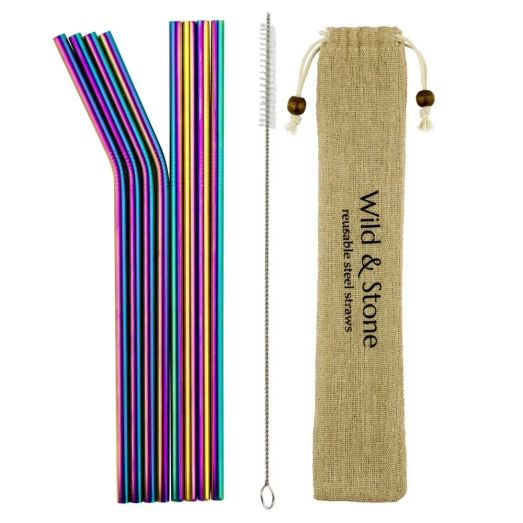 Wild &amp; Stone - Reusable Stainless Steel Drinking Straws - Rainbow - 8 Pack
