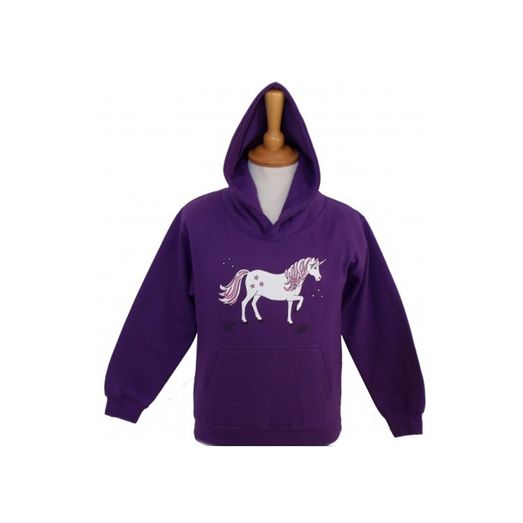 British Country Collection Dancing Unicorn Childs Hoodie - P 73 Purple