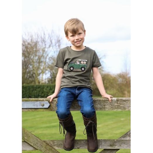 British Country Collection Offroader &amp; Dogs Childrens T-Shir 77 Olive