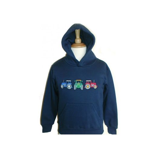 British Country Collection Three Tractors Childrens Hoodie 74 Navy