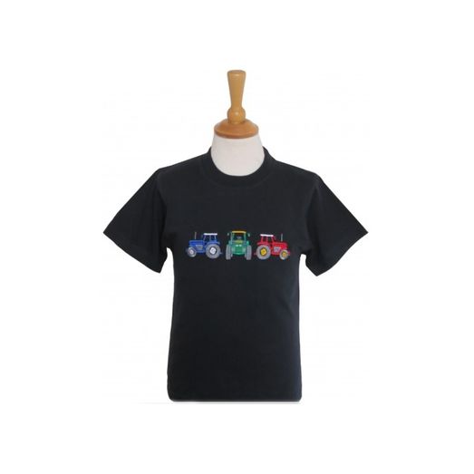 British Country Collection Three Tractors Childrens T-Shirt 74 Navy