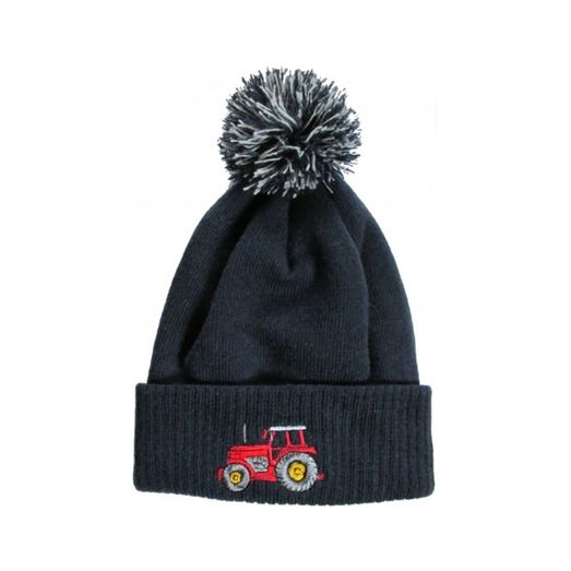British Country Collection Tractor Pom Pom Beanie Hat 69 Navy