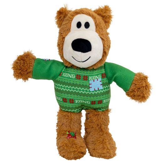 Kong Holiday Wild Knots Sweater Bear Dog Toy Green