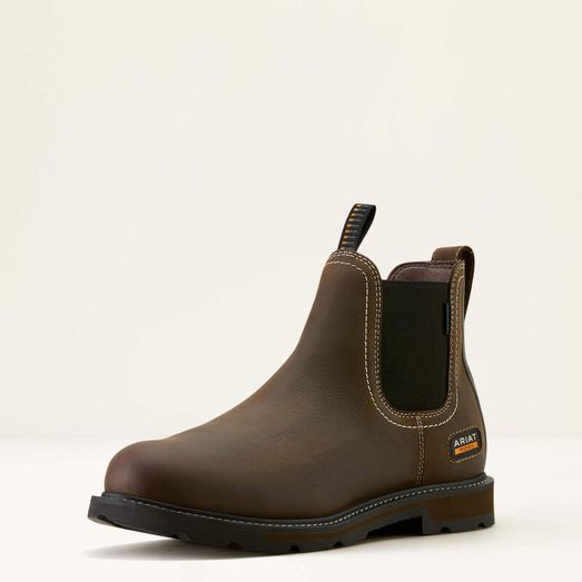 Ariat Groundbreaker Chelsea Waterproof Soft Toe Work Boot Dark Brown
